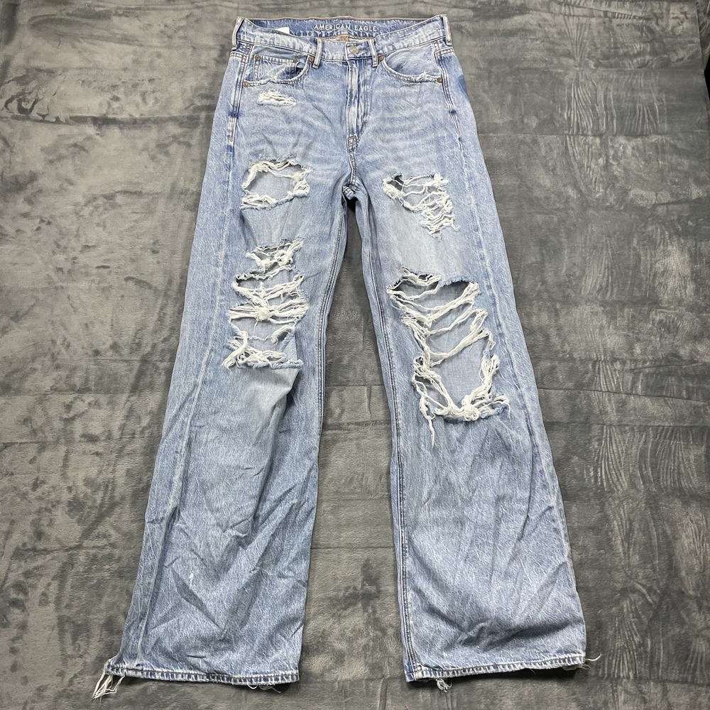 American Eagle Outfitters Super High Rise Baggy Wide Leg Jeans Light Wash Size 6